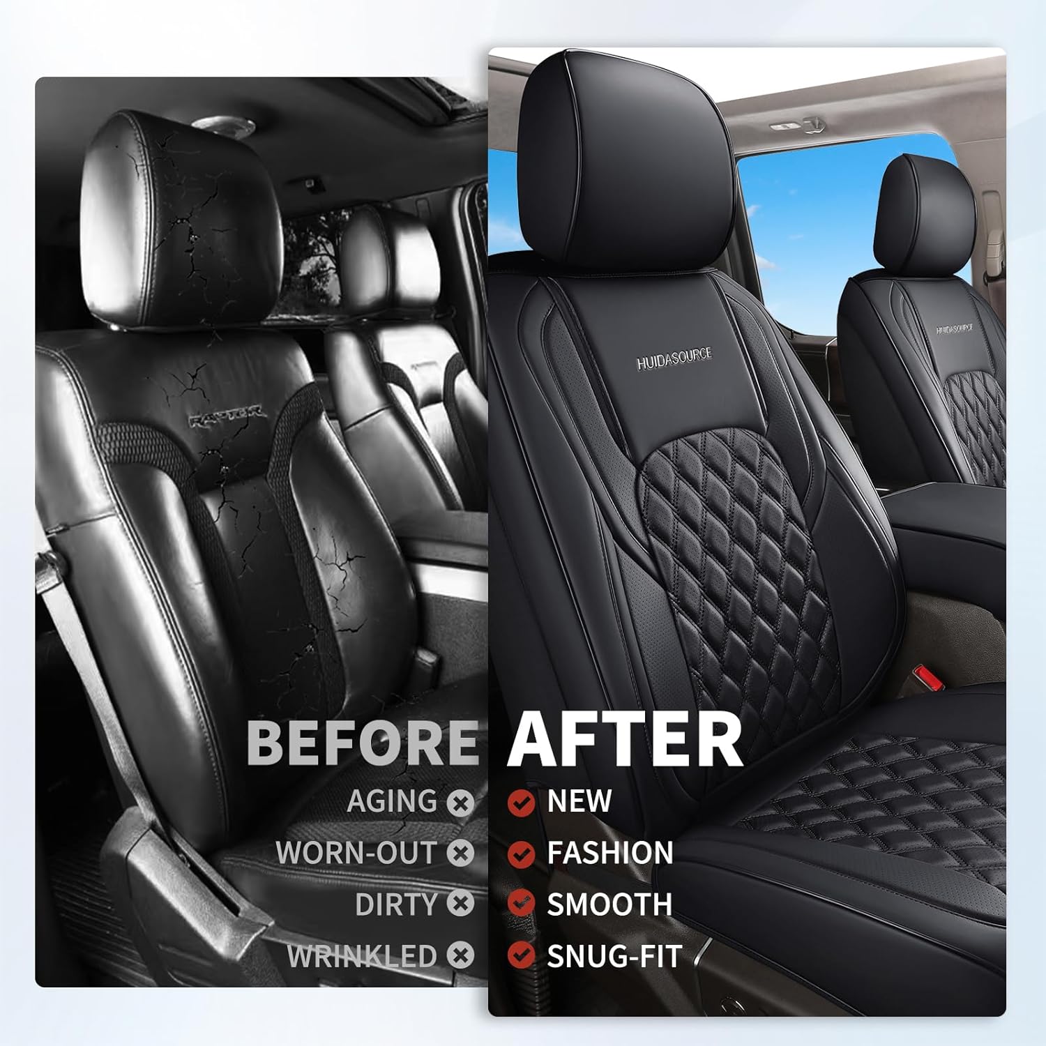 Thumbnail 4 de Huidasource Dodge Ram Front & Rear Seat Covers – Full Set (Black) for 2009-2018 RAM 1500, 2010-2025 2500/3500 Crew Mega Cab, 2019-2025 Ram 1500 Classic