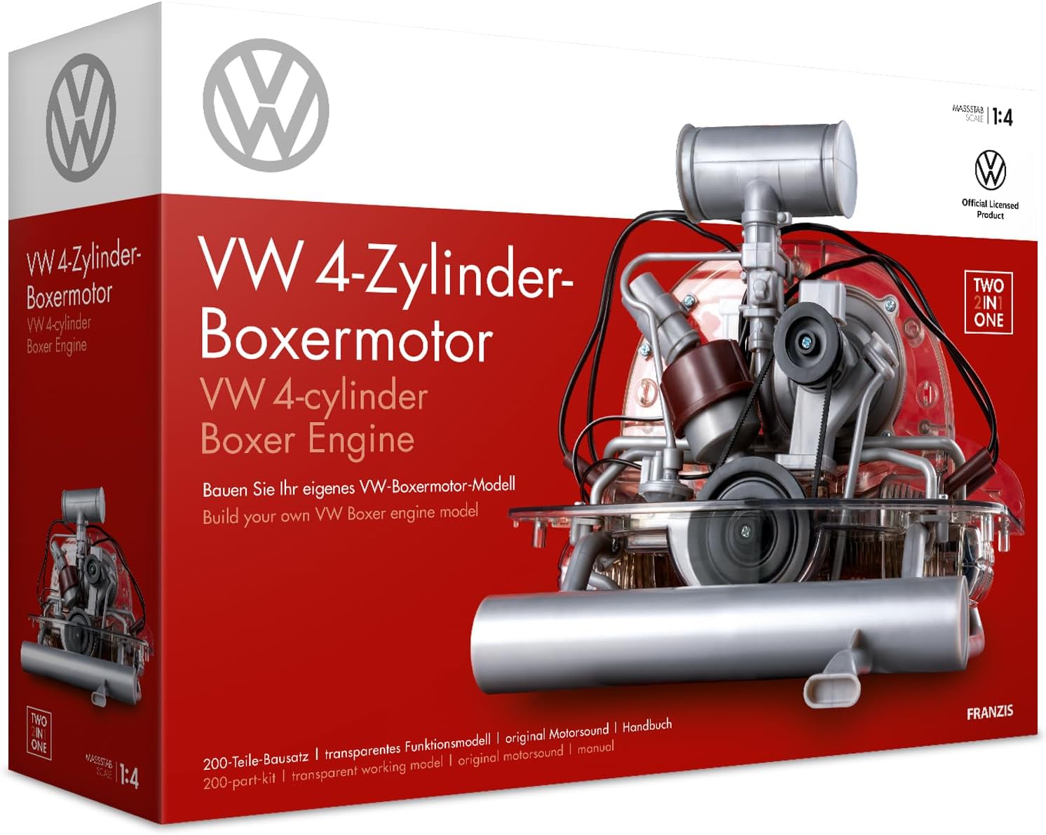 Detalle de FRANZIS 67308 Volkswagen VW 4-Zylinder Boxermotor 1:4 – Transparentes Funktionsmodell mit Soundmodul