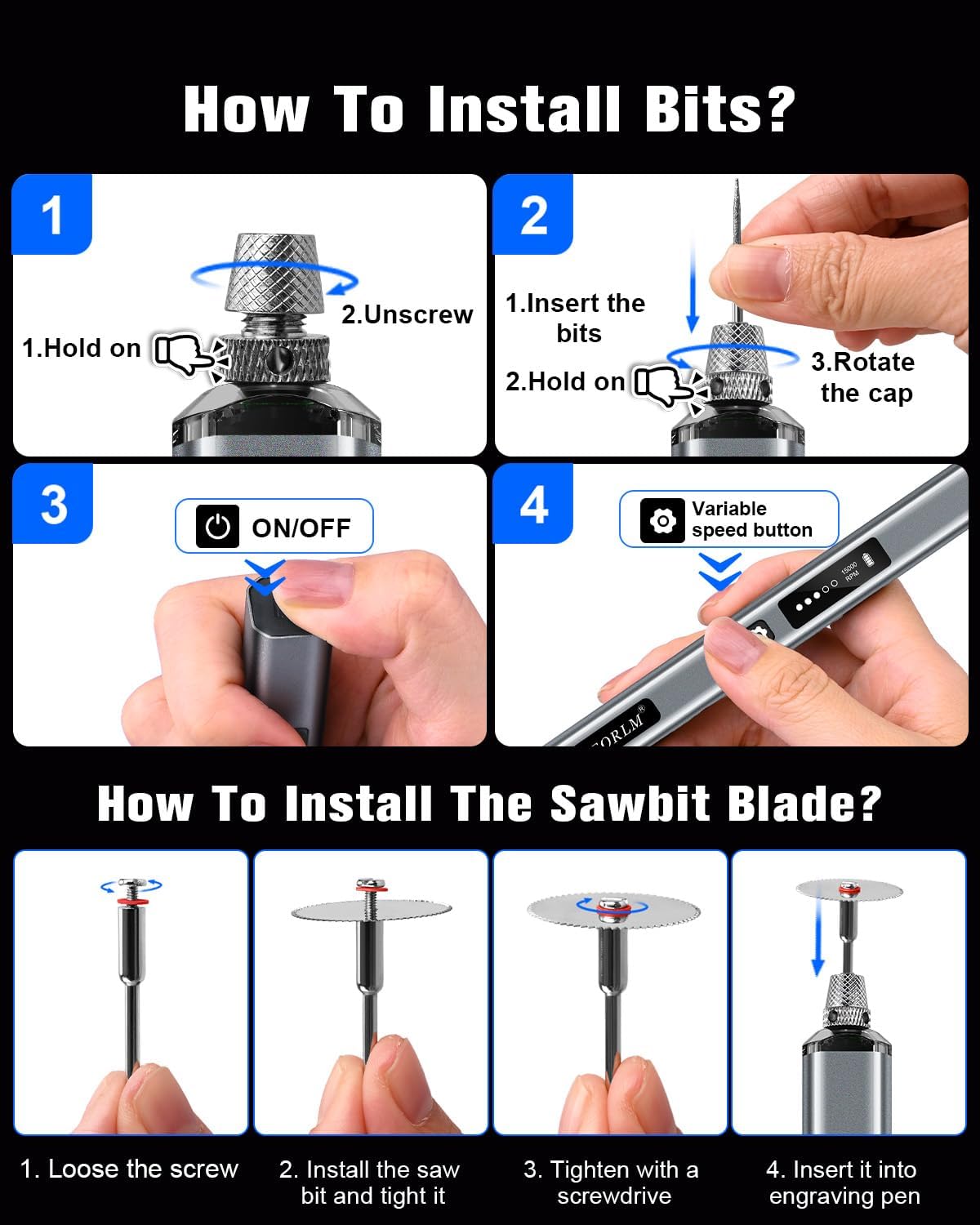 Detalle de vueowcue Engraving Pen with 30+ Bits & 5-Speed Adjust – A Practical UK Buy for Beginners and Beyond