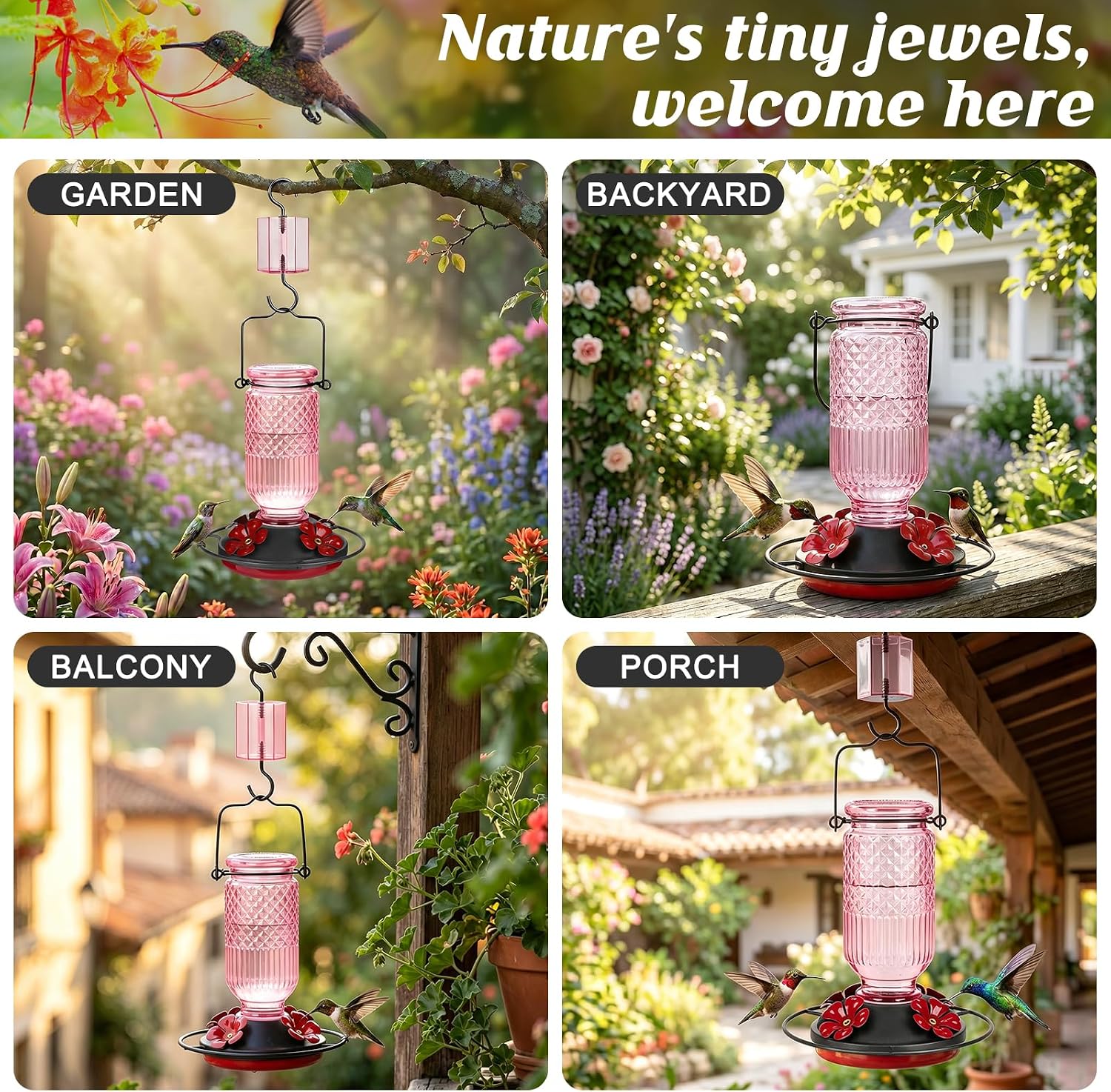 Detalle 2 de FEED GARDEN Glass Hummingbird Feeder 16 oz