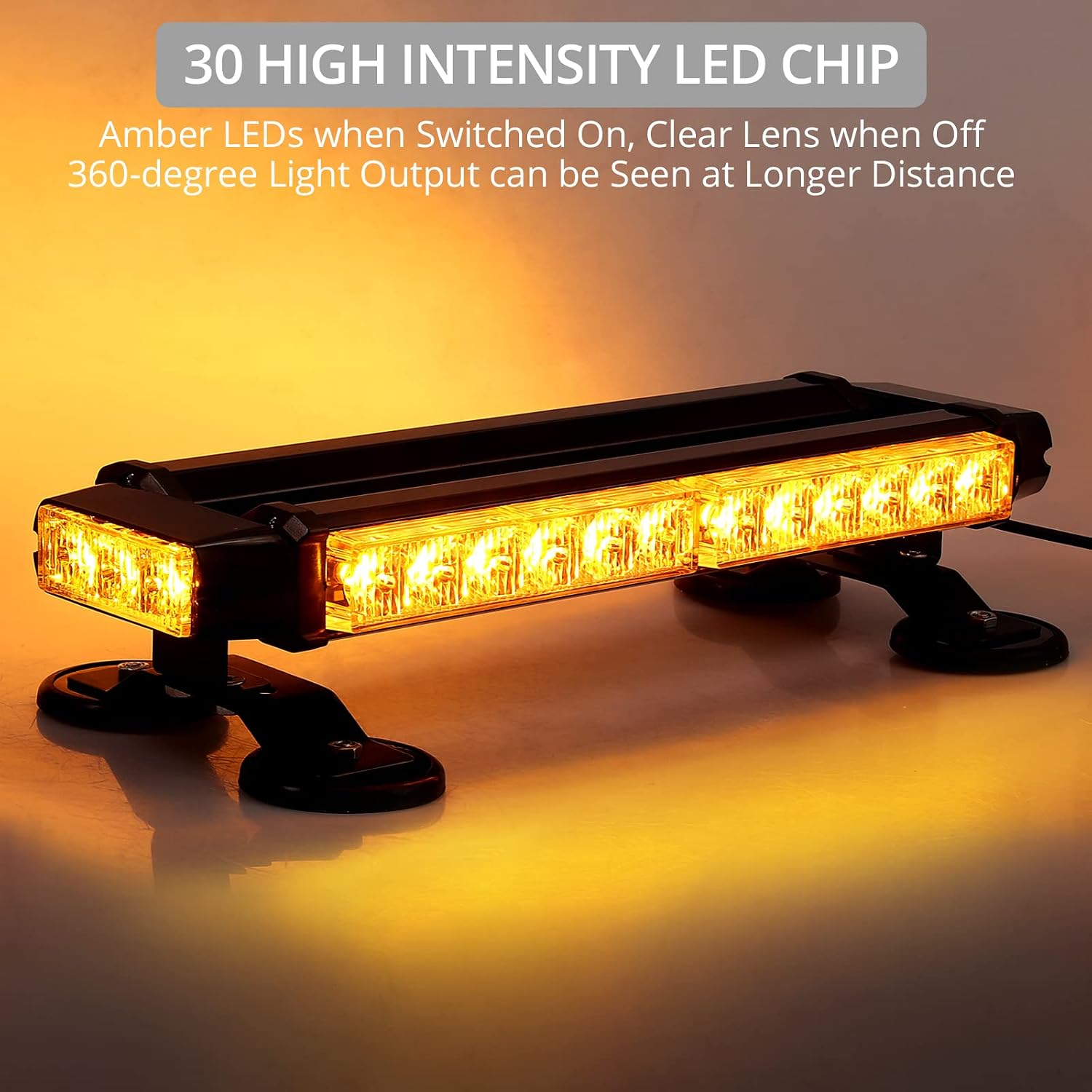 Detalle de Justech 30LEDs Car Emergency Light Bar 30W amber strobe with magnetic base (12V/24V)