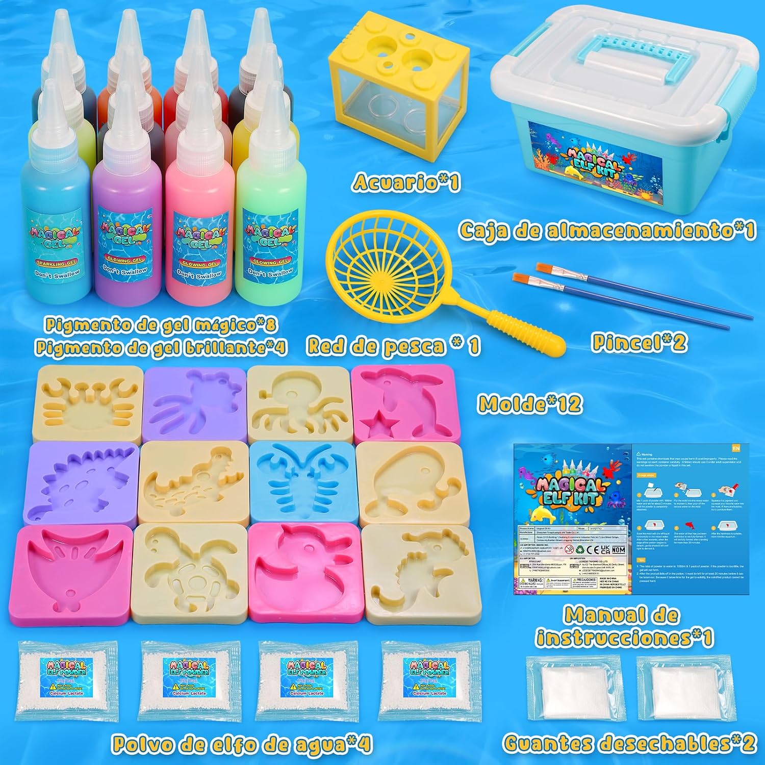 Detalle de Kit de Gel con Criaturas Marinas LED y Acuario Mini para Niños 4-9 años — iKidiki