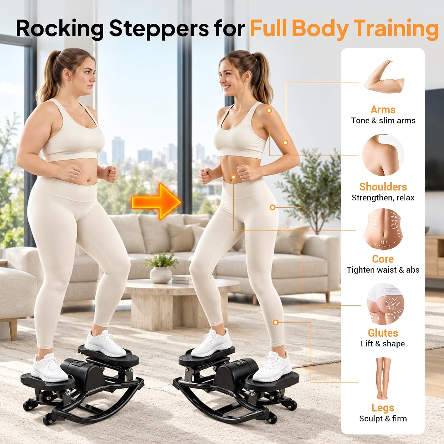 Detalle 2 de ODCPN Rock-006 Side-to-Side Stepper with Resistance Bands and Digital Display