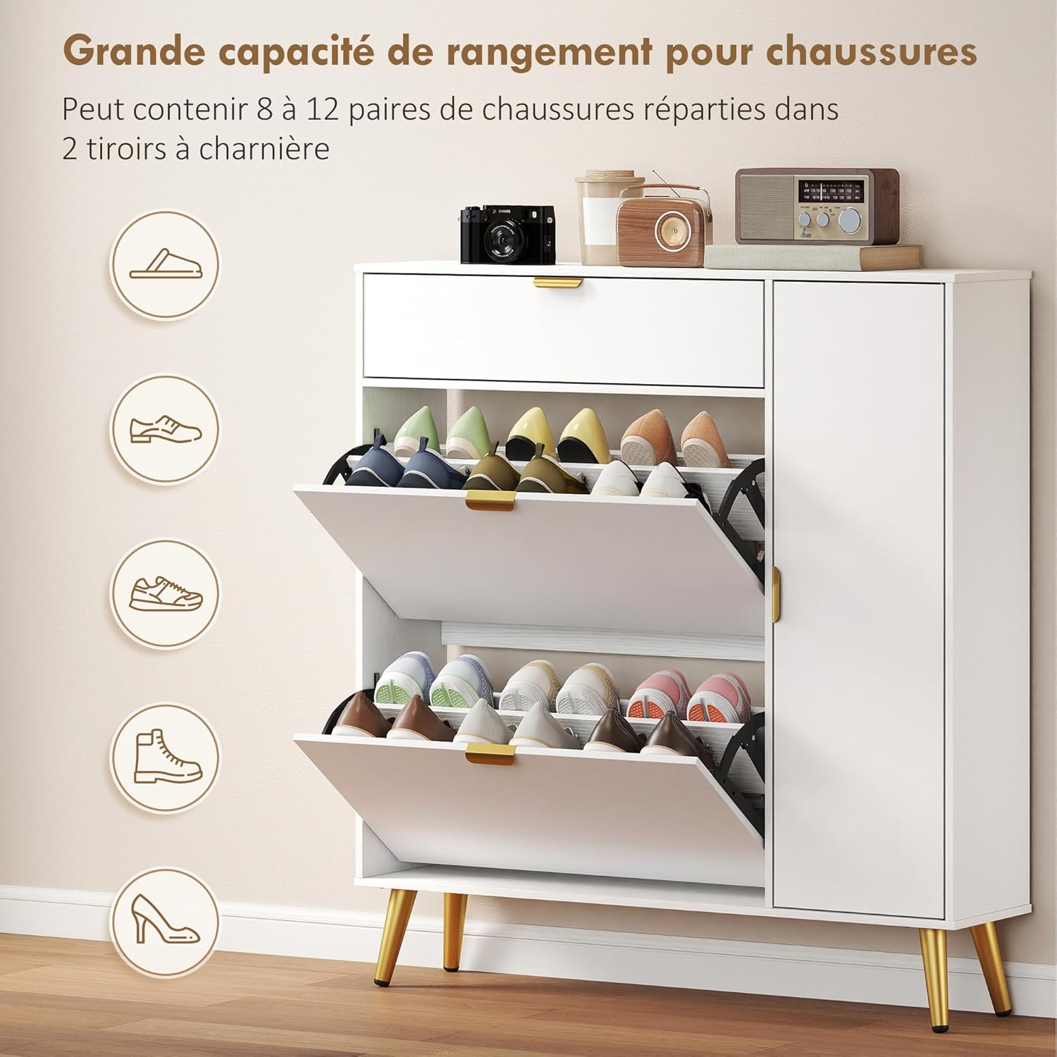Thumbnail 4 de HOMCOM Meuble à Chaussures 12 Paires – Armoire étroite blanche