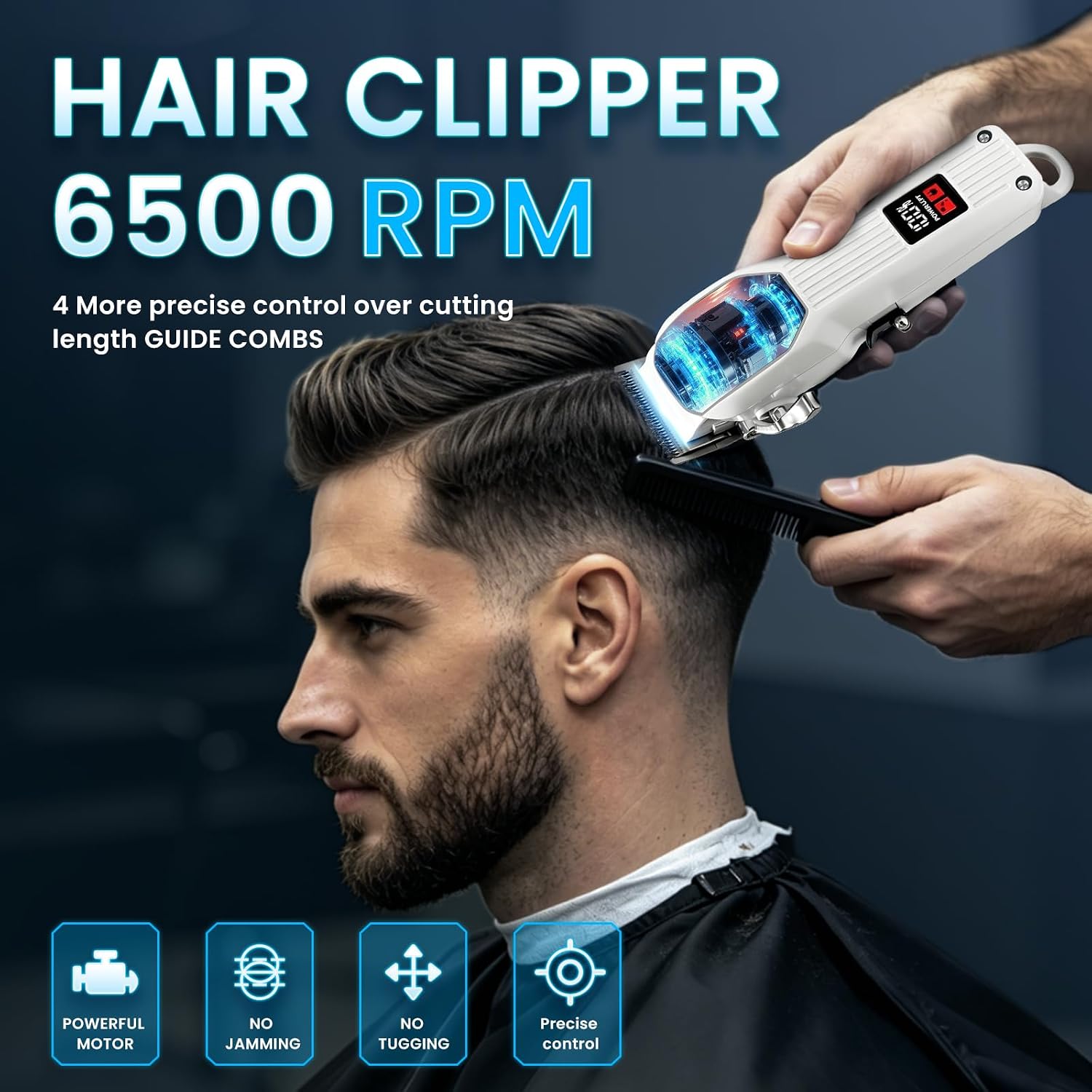 Detalle de Hair Clippers for Men: 2-in-1 Professional Cordless Hair Trimmer Set with 6500RPM Motor
