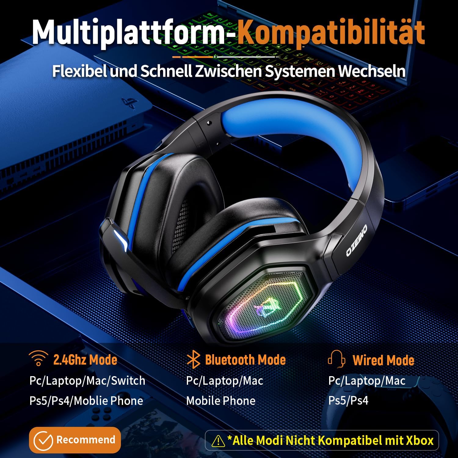 Thumbnail 4 de Ozeino Wireless Gaming Headset 50mm