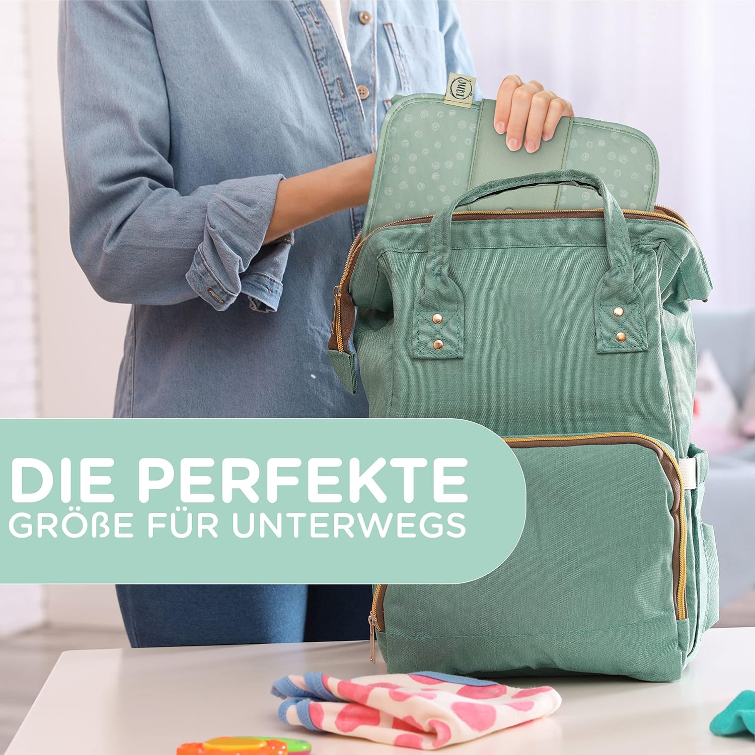 Thumbnail 5 de Jubi Windeltasche mit Wickelunterlage für unterwegs – Mint mit Punkten, Klettverschluss