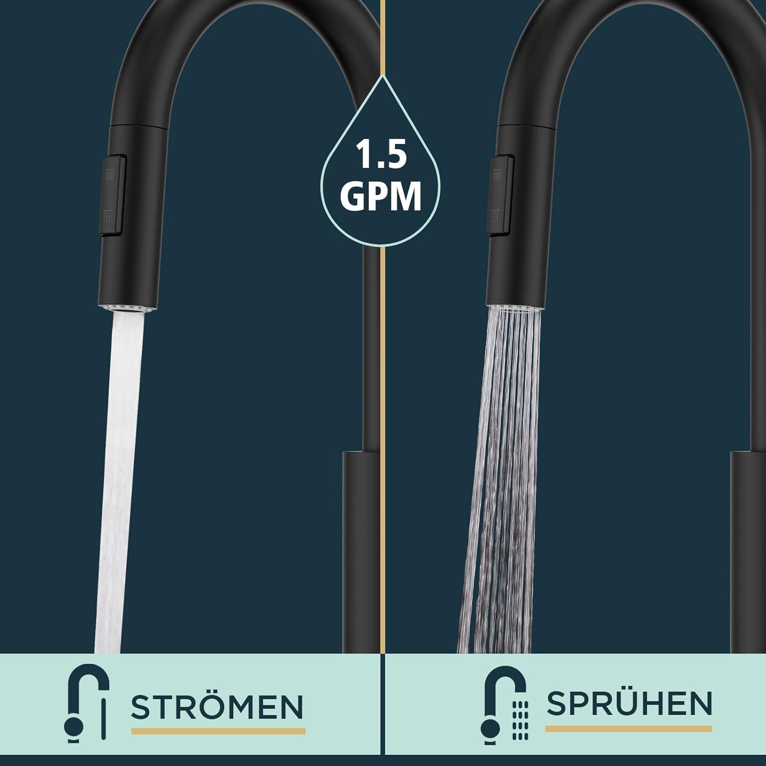Thumbnail 2 de FORIOUS Wasserhahn Küche Schwarz Hoher Bogen 26"