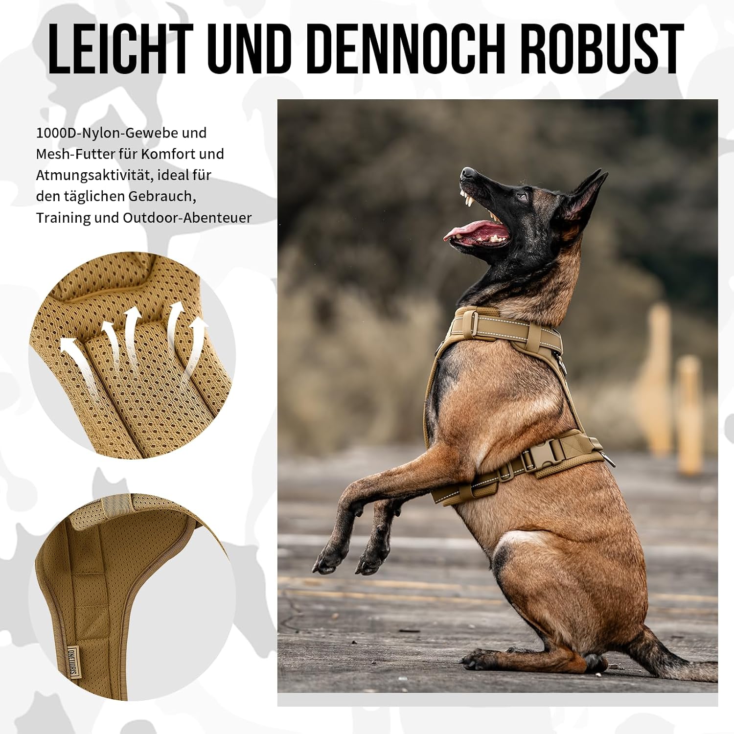 Detalle 2 de OneTigris Hundegeschirr Diesel einstellbar, weich gepolstert (Braun) – XL für mittelgroße und große Hunde