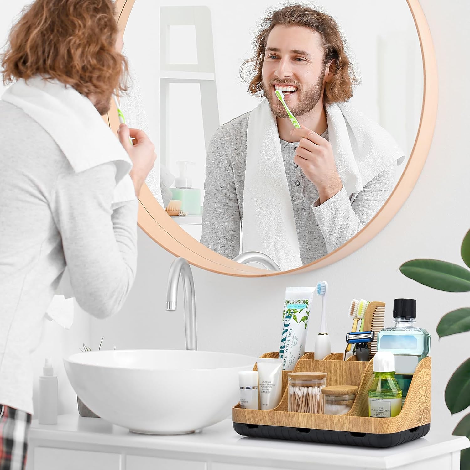 Thumbnail 6 de GFWARE Bathroom Countertop Organizer, 7-Slot Woodgrain Toothbrush Holder