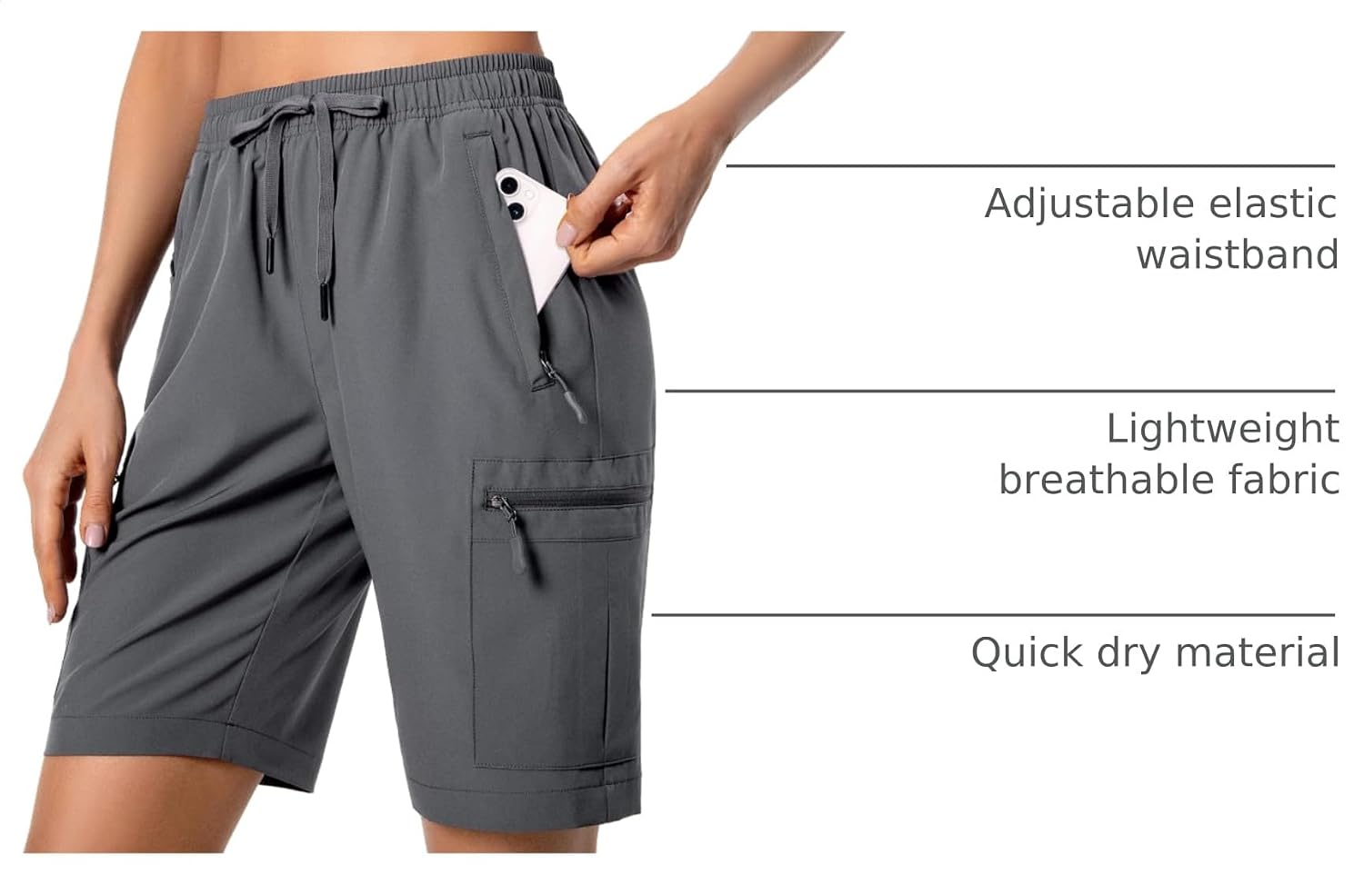 Detalle 2 de Hugut Women's Lightweight Hiking Cargo Shorts: Quick-Dry, Water-Resistant Adventure Ready