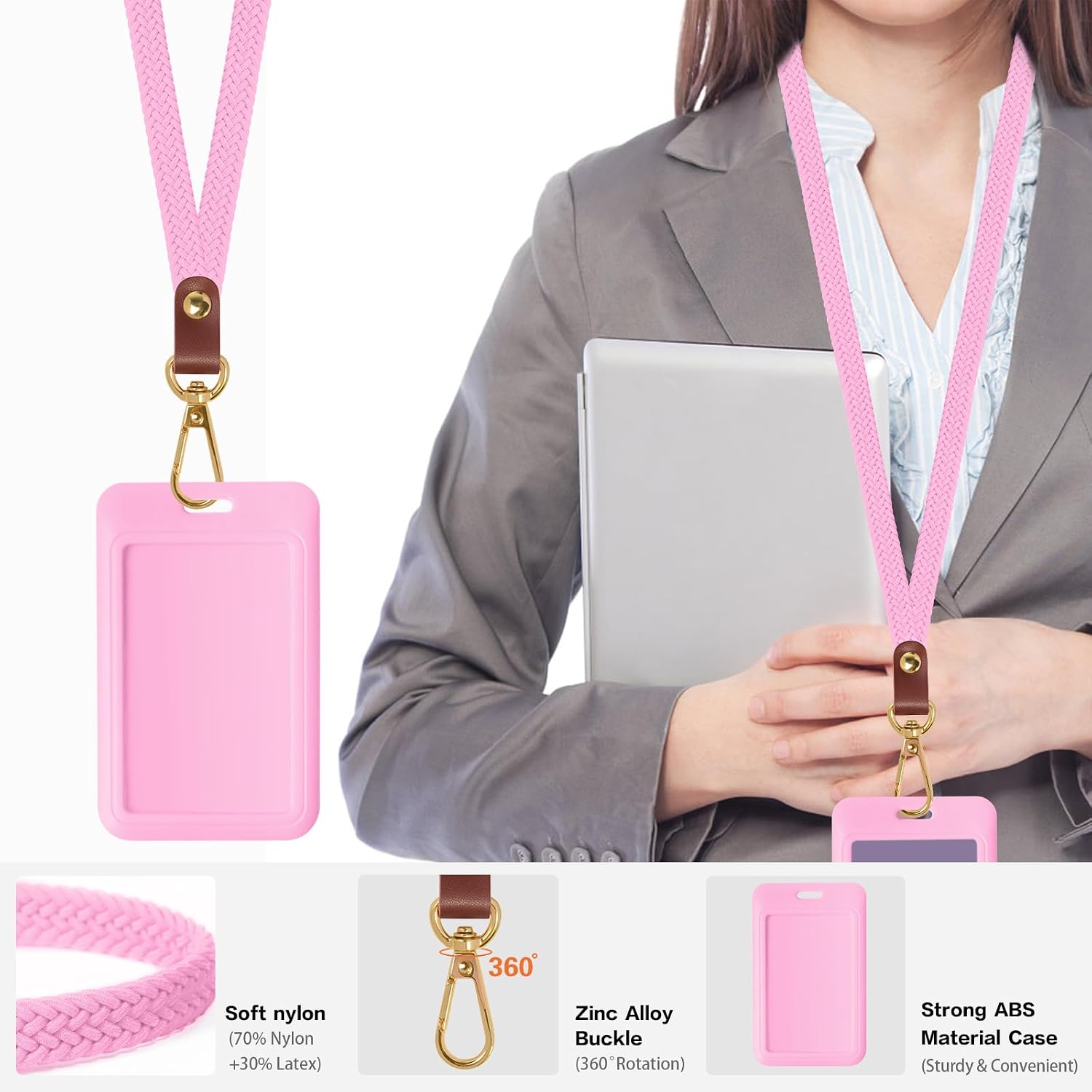 Thumbnail 5 de YANTHKEY YK-XDKT Stretchy ID Lanyard with ABS Badge Holder, Blush Pink