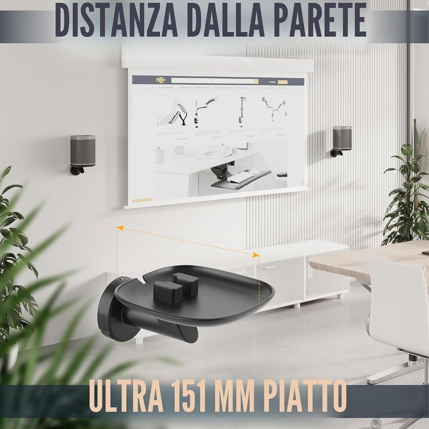 Detalle 2 de RICOO LH054 Supporto da parete per altoparlanti Sonos Play 1 / One (SL) – fissaggio stabile, design essenziale