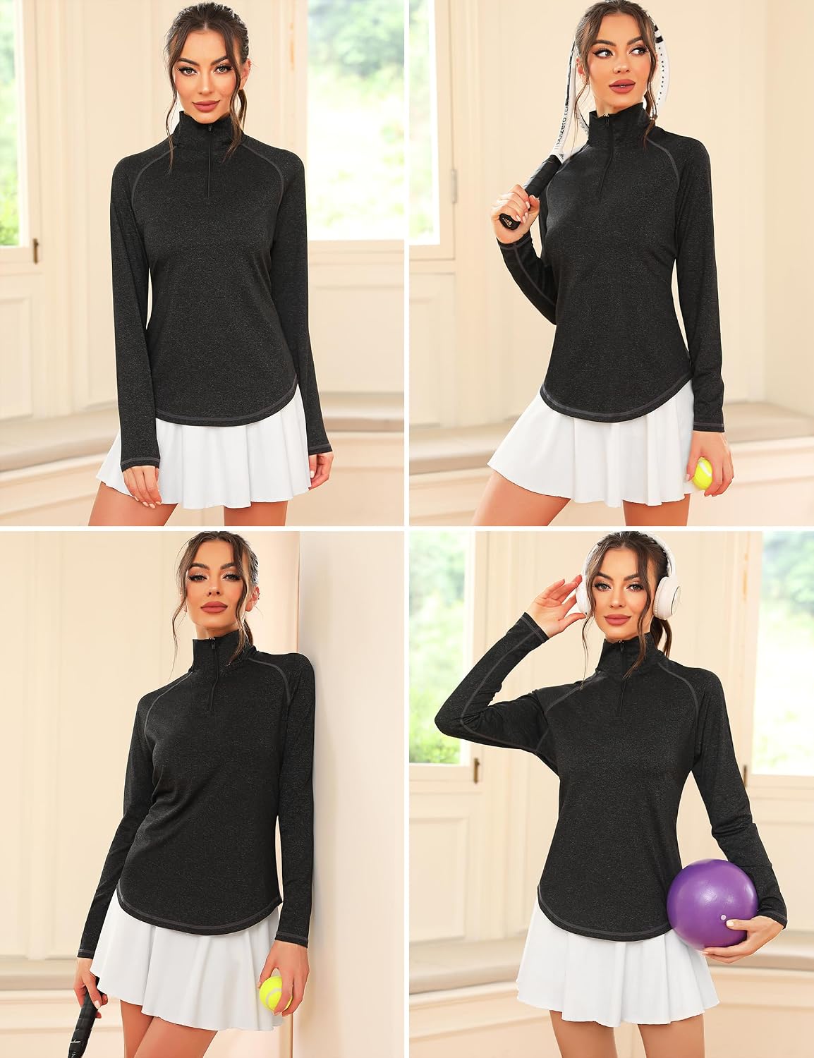 Detalle 2 de iClosam Womens Long Sleeve 1/4 Zip Polo UPF 50+ tops