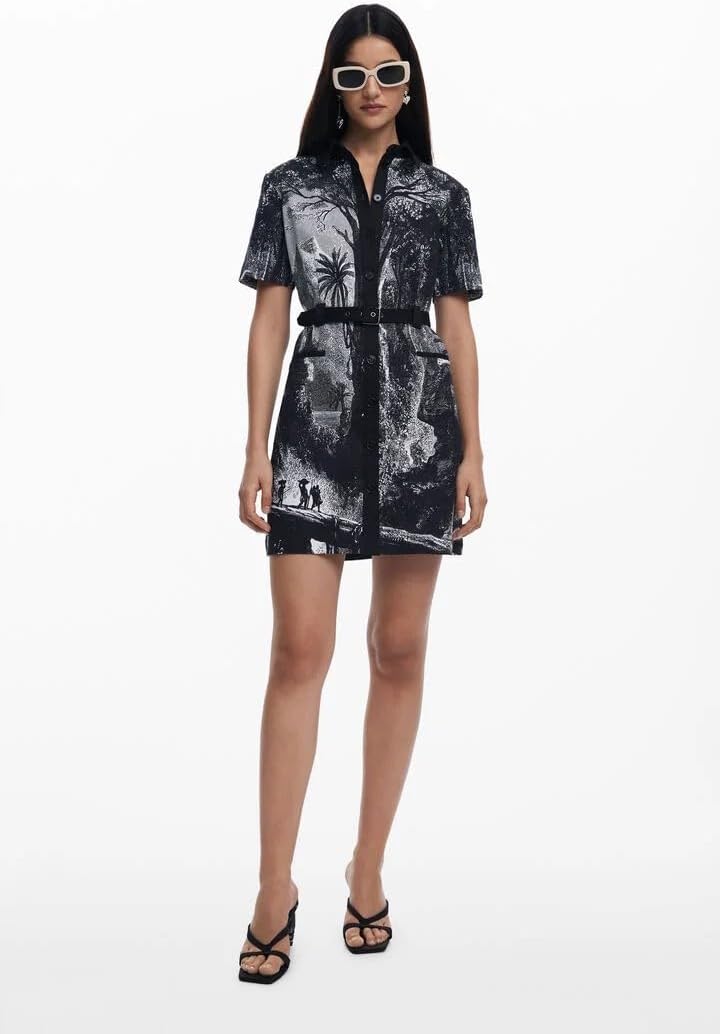 Detalle de Desigual vestito casual donna 25swvw96: stile arty, taglio corto e colletto da camicia