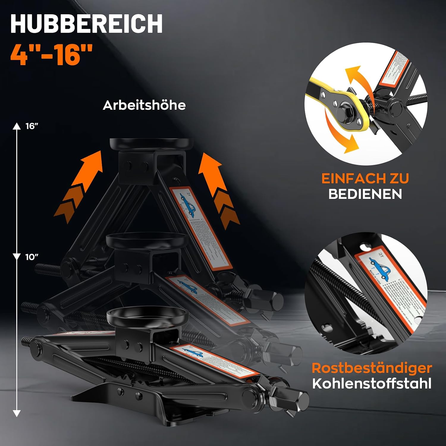 Thumbnail 4 de IMAYCC Wagenheber 2T (bis 2.000 kg) – universeller Scherenwagenheber mit Gummiauflage & Radkreuzschlüssel