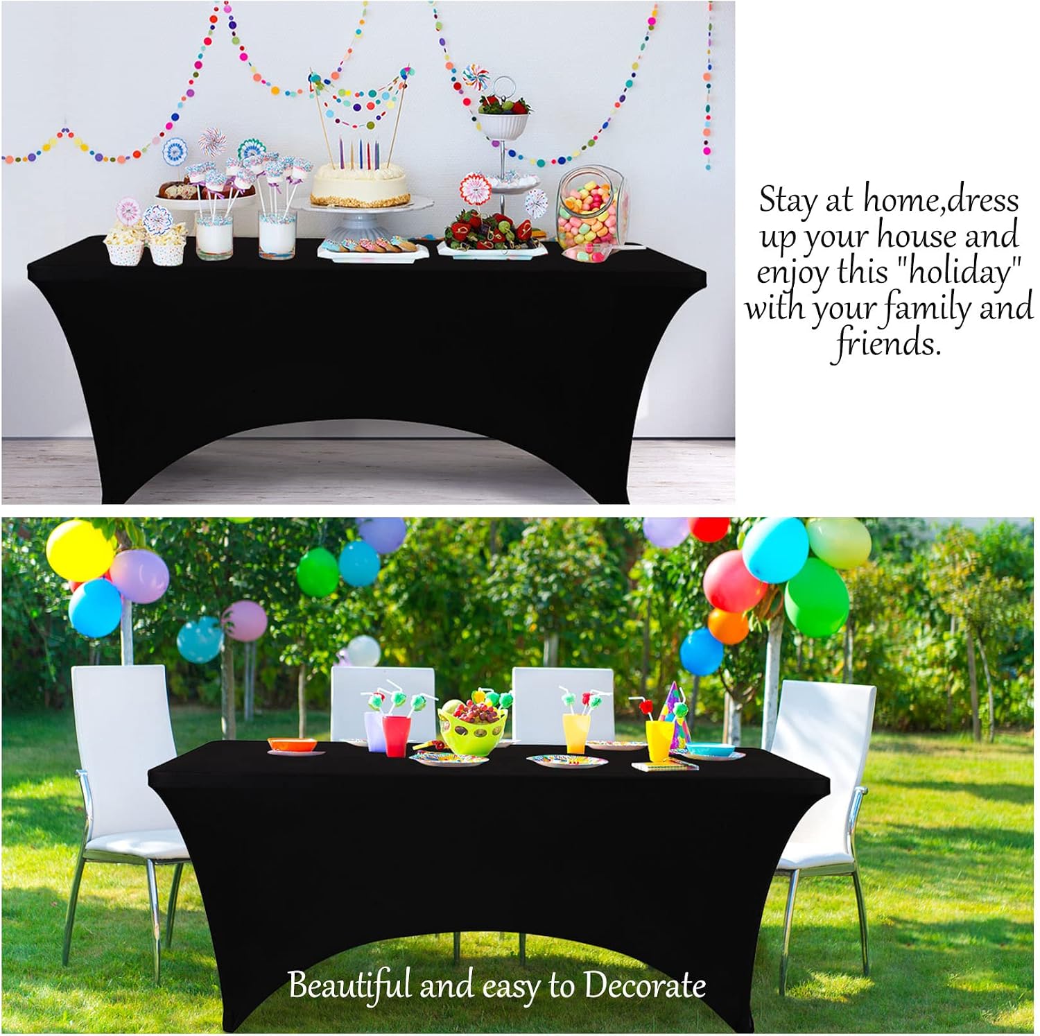 Detalle de BDDC 8ft Black Stretch Spandex Fitted Table Cloth for 8 Foot Tables