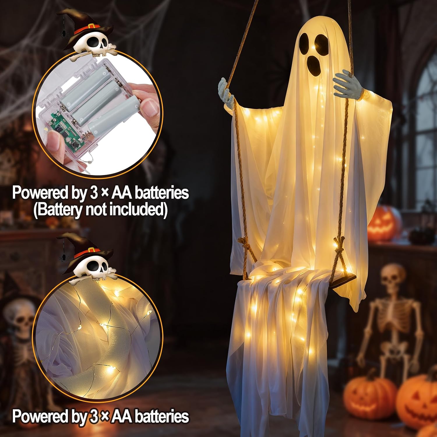 Thumbnail 4 de TAINAT 4.8 ft Hanging Swing Ghost Halloween Decoration with 8 Light Modes