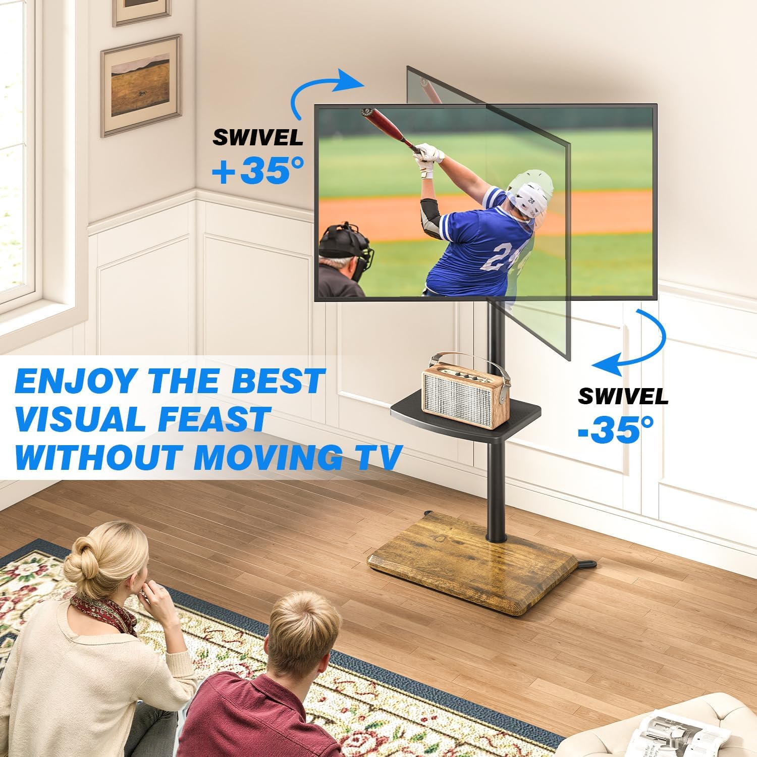 Thumbnail 1 de 5Rcom Universal Swivel TV Floor Stand with Mount (32–60 Inch, up to 40 kg) – Brown Wood Base