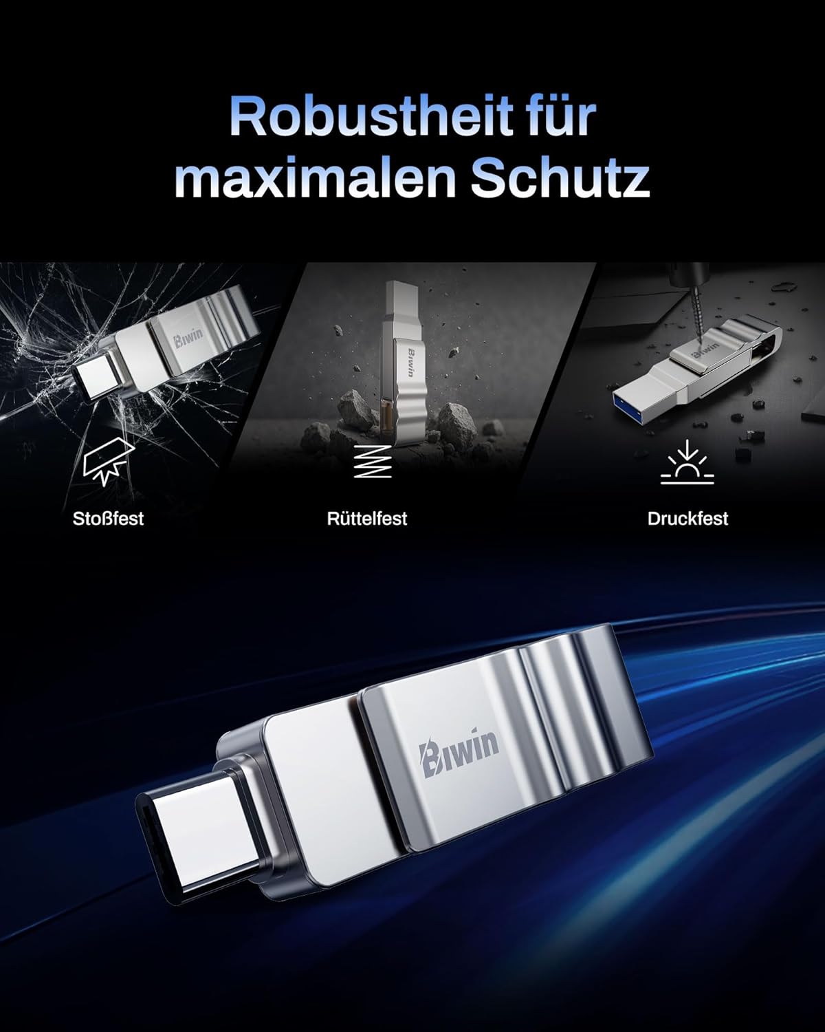Detalle 2 de Biwin UD150 USB-Stick 64GB – USB 3.2 Gen1 mit Dual-Anschluss (Type-A & Type-C)