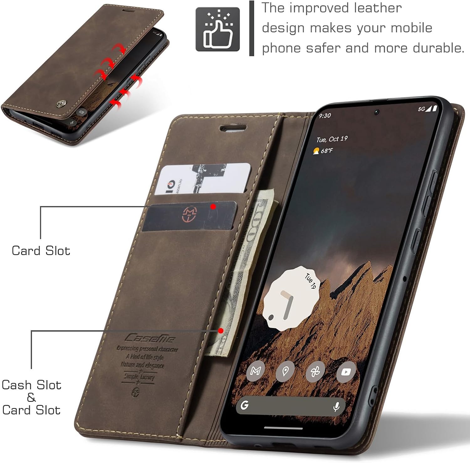 Detalle 2 de Cracedily Wallet Case for Motorola Moto Edge 50 Pro – Leather Flip with Card Holder and Kickstand