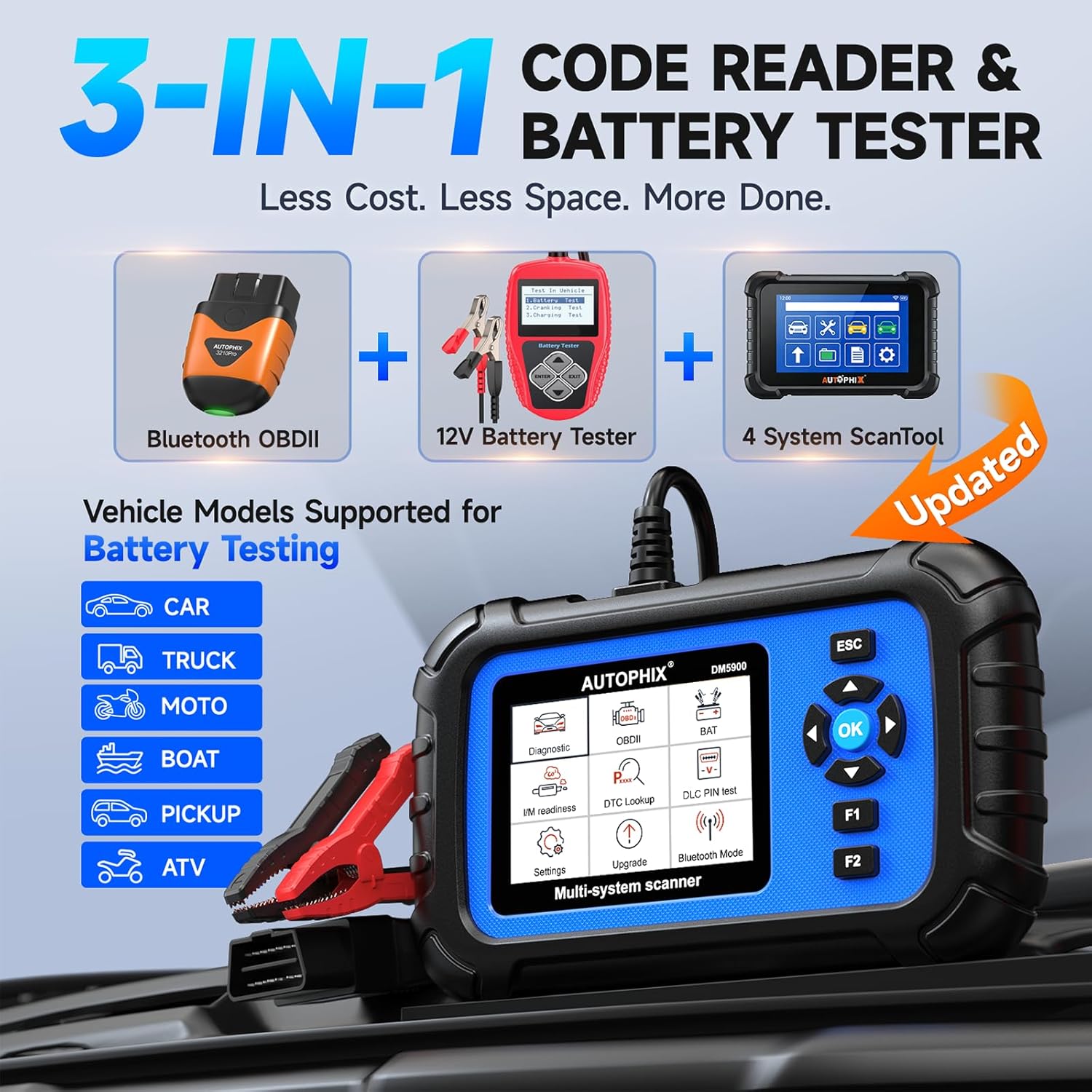 Detalle de AUTOPHIX 4 Systems Car Diagnostic Tool: DM5900 4‑System OBD2 Scanner, 12V Battery Tester and Bluetooth Engine Reader