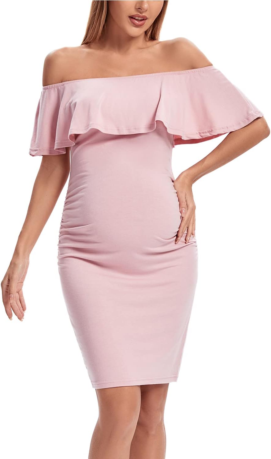 Thumbnail 6 de Shen&Qege Umstandskleid Lässig mit Schulterfreiheit – Bodycon, sommerlich und figurbetont