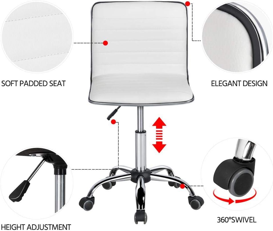 Detalle de Yaheetech Sedia Ufficio Ecopelle Bianca senza braccioli: comfort, stile e versatilità per l’ufficio e la casa