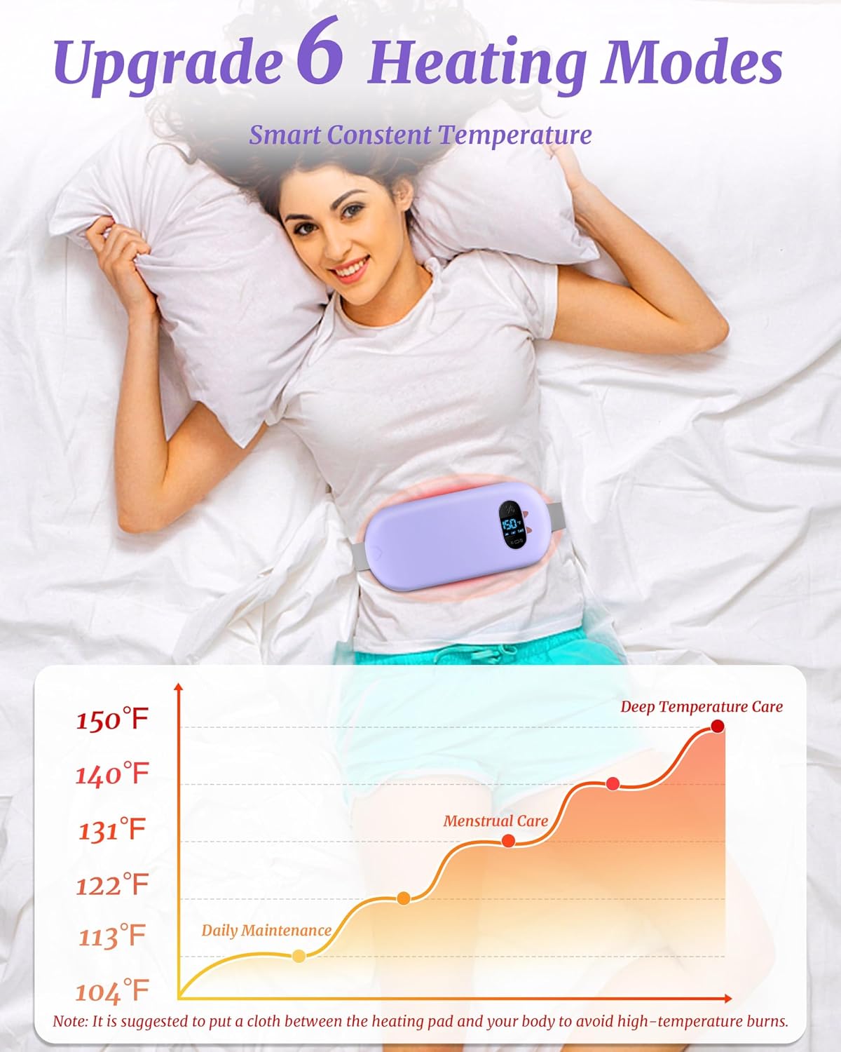 Thumbnail 3 de Heat Pad for Period Pain Relief – Upgraded Electric Fast Heating Pad with 6 Heat & 6 Massage Modes (Purple)