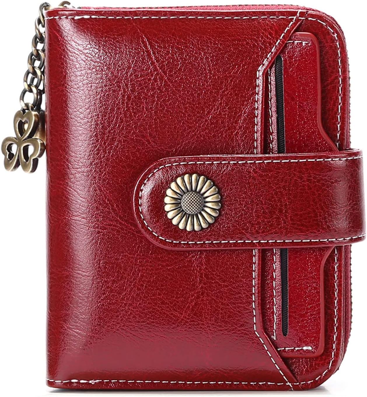 Detalle 2 de SENDEFN genuine leather small bifold wallet for women with RFID protection