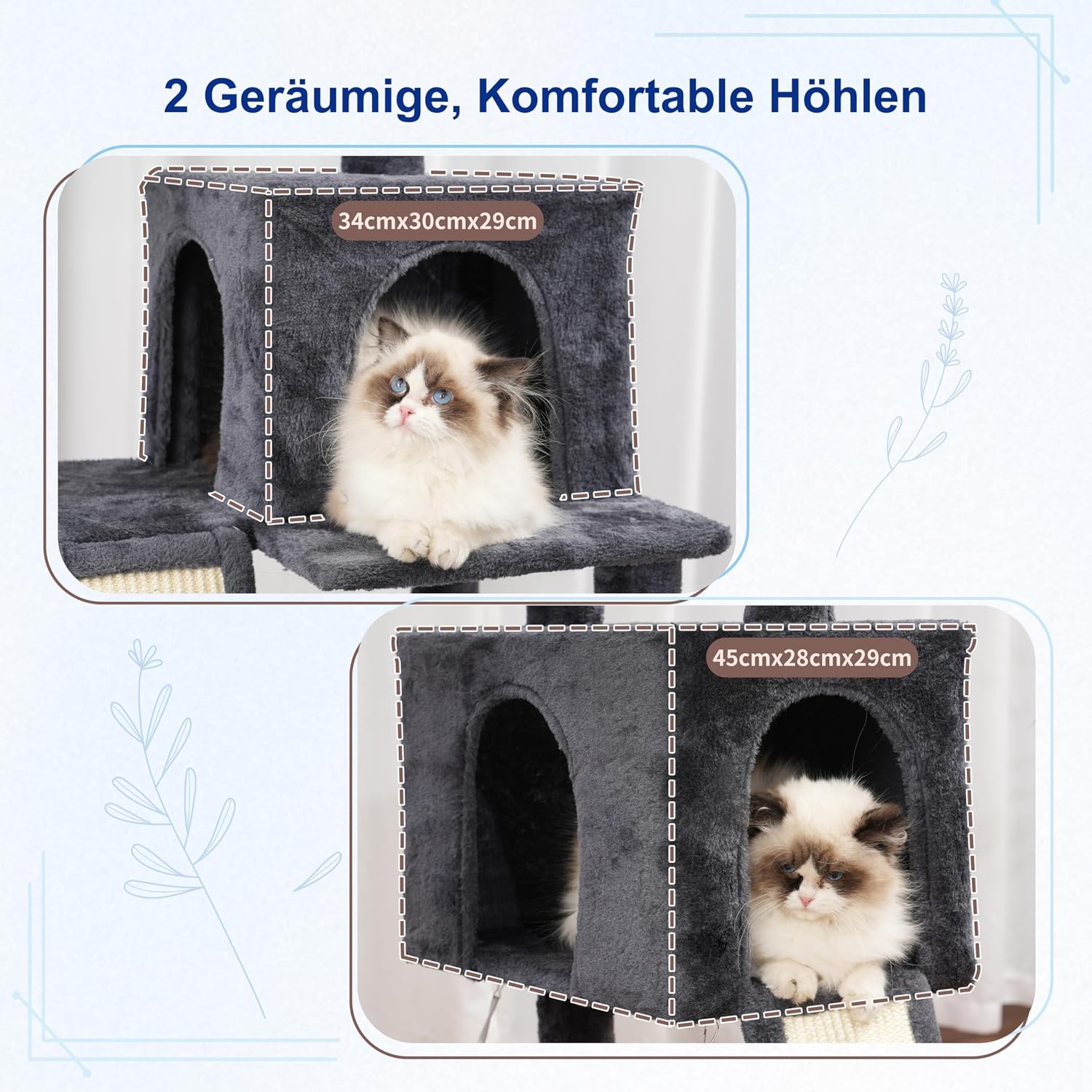 Thumbnail 2 de Gitelsnour Kratzbaum für den Innenbereich – 180 cm Katzenkratzbaum Rauchgrau GCT032G mit 2 Sisalsäulen