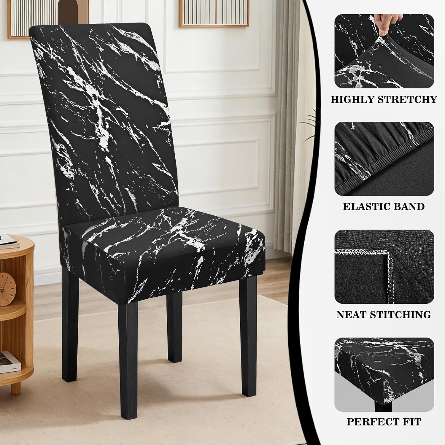 Thumbnail 4 de Alishomtll Dining Chair Covers Set of 4 – Stretch Chair Slipcovers in Black Silver for Dining Chairs