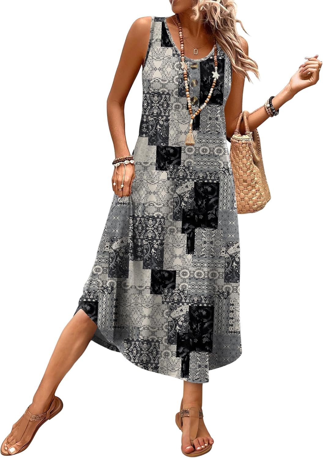 Thumbnail 6 de WIHOLL Summer Midi Dress for Women 2026 with Button Front and Pockets