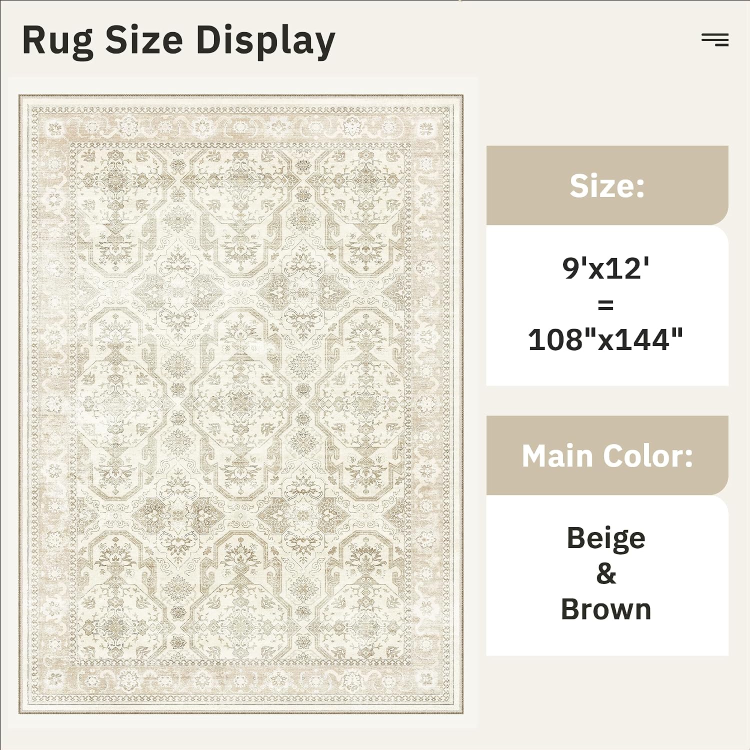 Thumbnail 4 de Soalmost 9' x 12' Area Rug, Washable Beige/Brown Vintage Geometric