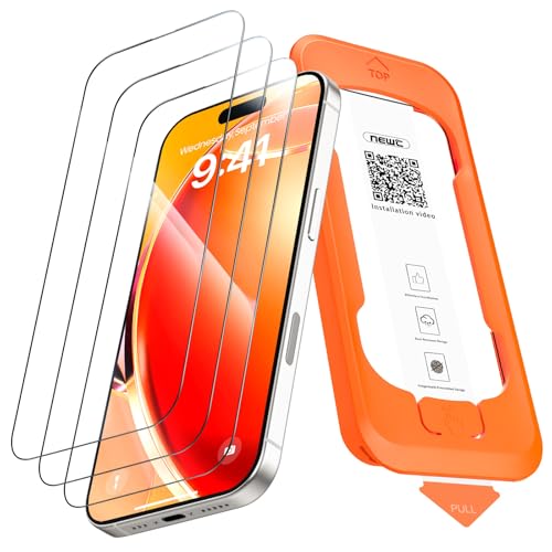 Detalle de NEW'C Protector Pantalla para iPhone 17/17 Pro y 16 Pro | Vidrio templado 9H con instalación automática