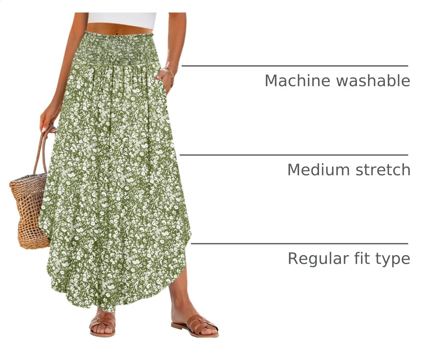 Detalle de ANRABESS Women's Maxi Skirt – Boho Floral, High-Waisted, Pockets, Summer Beach Dress