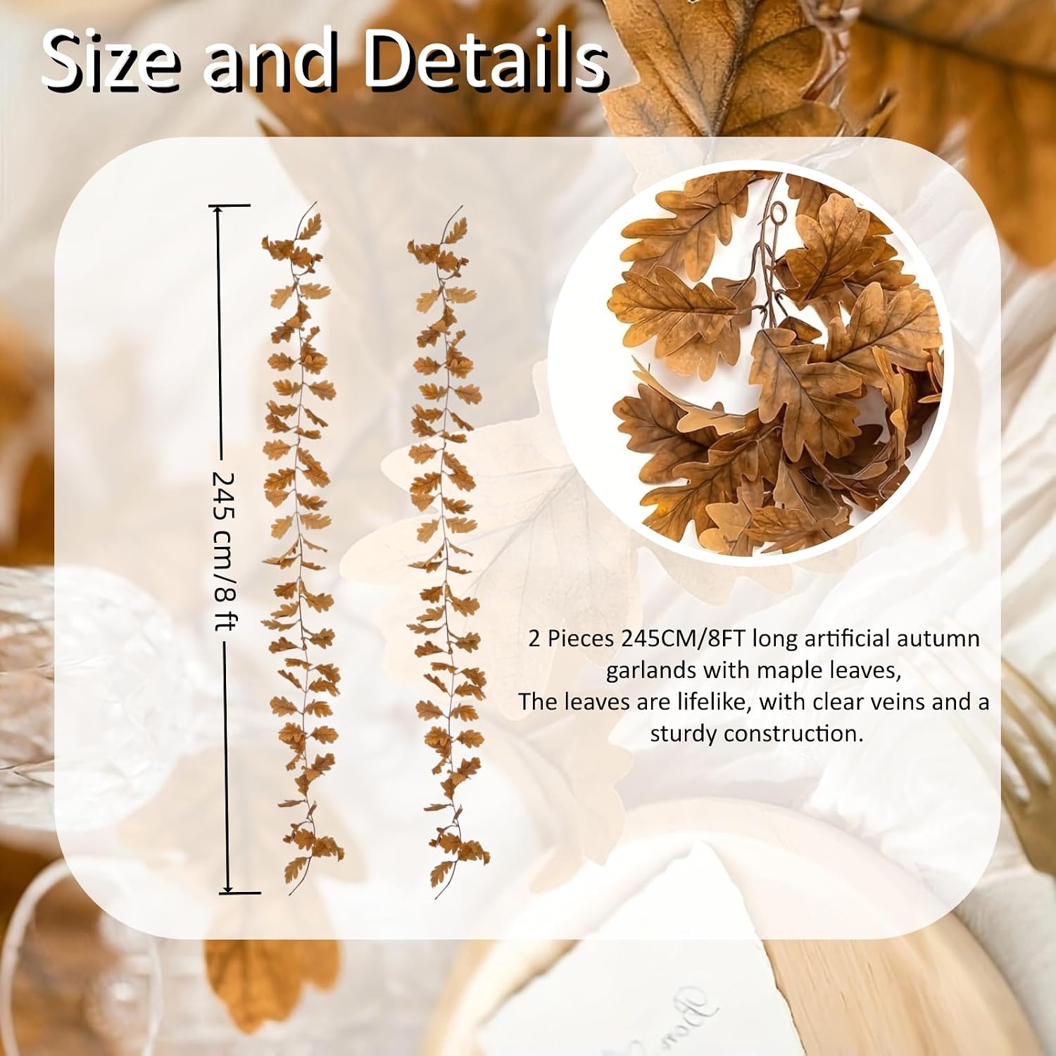 Thumbnail 4 de MeDemcor MEZW-127-JUY fall-2pcs Artificial Autumn Maple Garland, 8 ft, Yellow