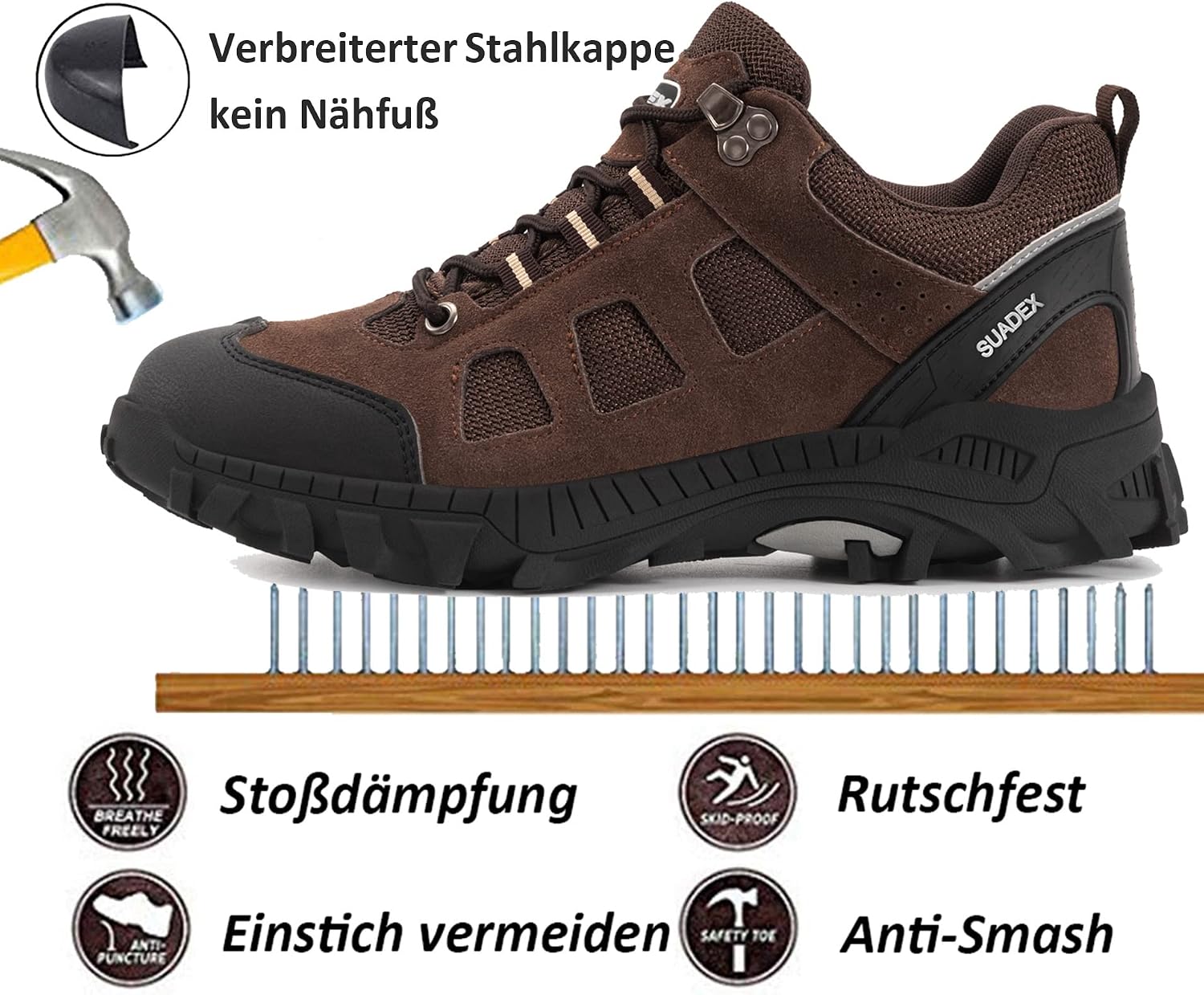 Detalle de SUADEX Sicherheitsschuhe – Leichte, atmungsaktive Stahlkappenschuhe für Herren und Damen (EU 37–48)