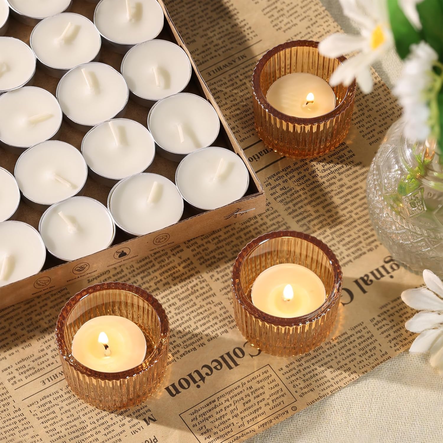 Thumbnail 3 de NITIME 30-Piece Ribbed Gold Candle Holders for Centerpiece 🕯