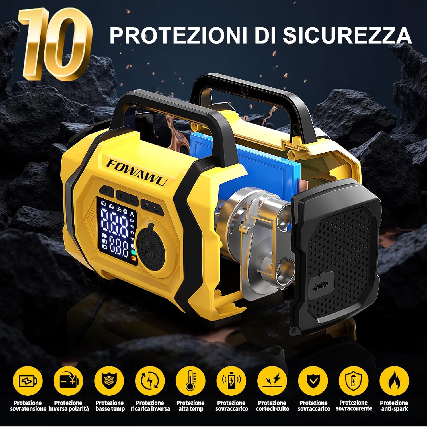 Thumbnail 6 de FOWAWU Avviatore Batteria Auto con Compressore 9 in 1 – 8000A, 26800mAh, 150 psi