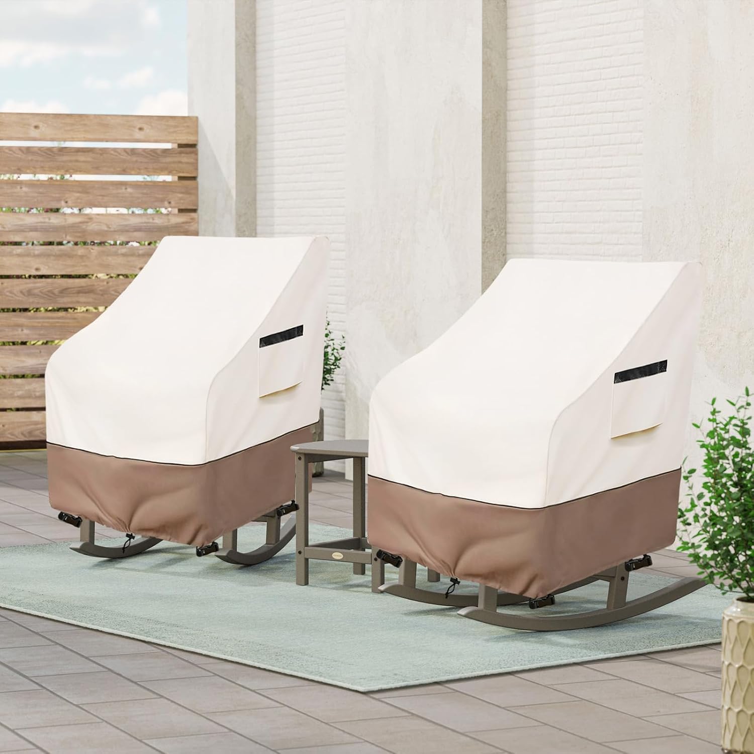 Detalle 2 de Krismile MTYY-88015 Outdoor Rocking Chair Covers, 2-Pack Beige Waterproof 600D