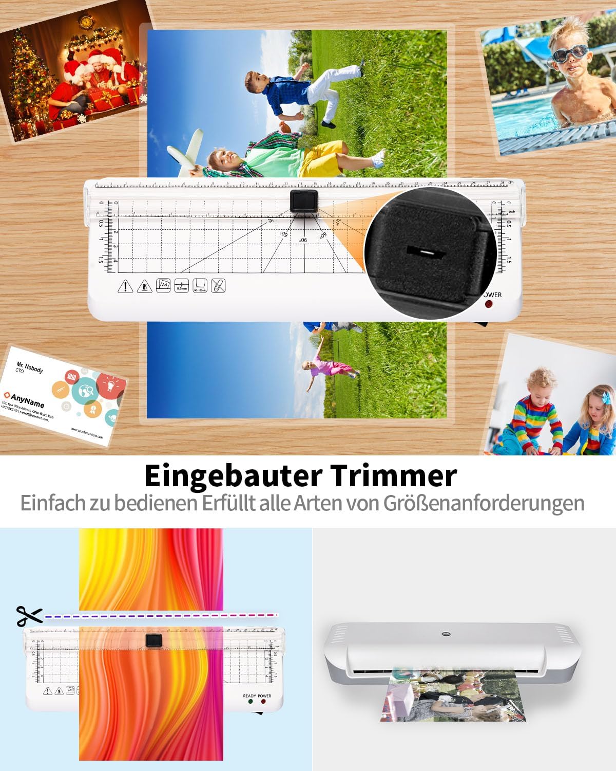 Detalle de Laminiergerät A4 mit schnellem Aufwärmen (A4/A5/A6) & integriertem Schneidegerät – für 80–125 Mic Beutel