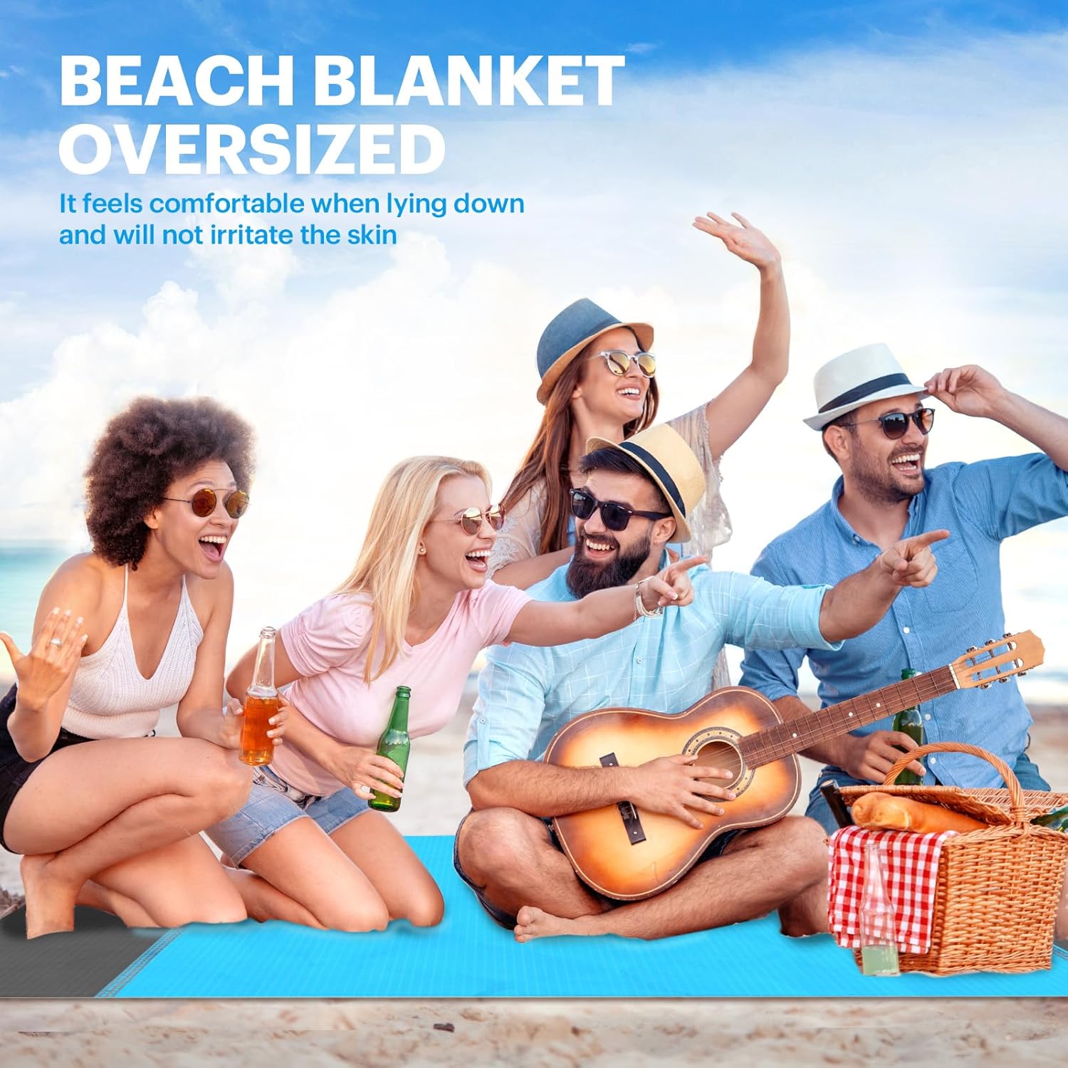 Detalle de EASYFUN Sandproof Oversized Beach Blanket (79×83 in) — Portable Water-Resistant Beach Mat for Families