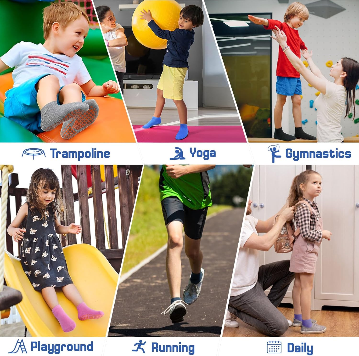 Thumbnail 1 de ARERWA Antirutschsocken Kinder Trampolin Socken – 6 Paar Rutschsocken für Kinder 2–13 Jahre