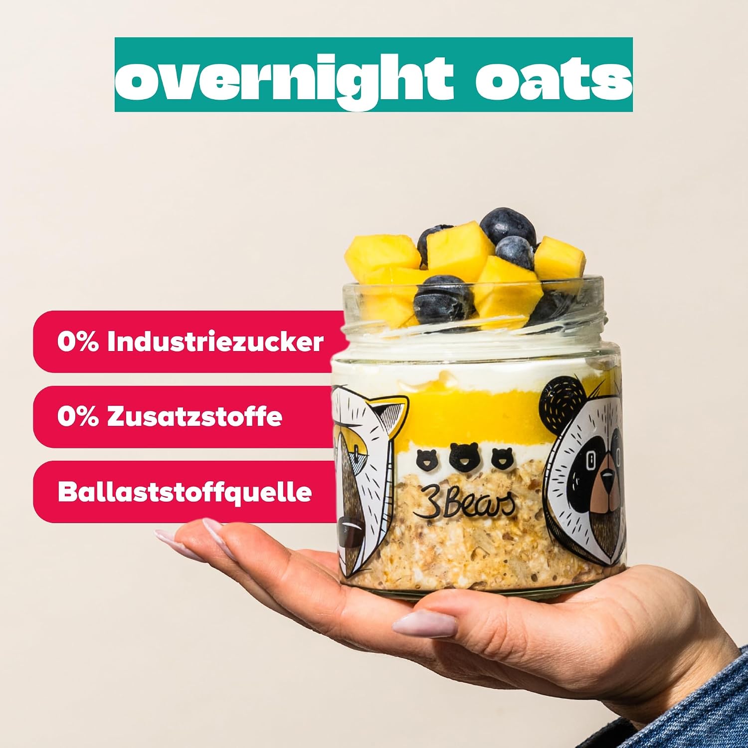 Detalle de 3Bears Overnight Oats Set 7x400g vegane Mischung