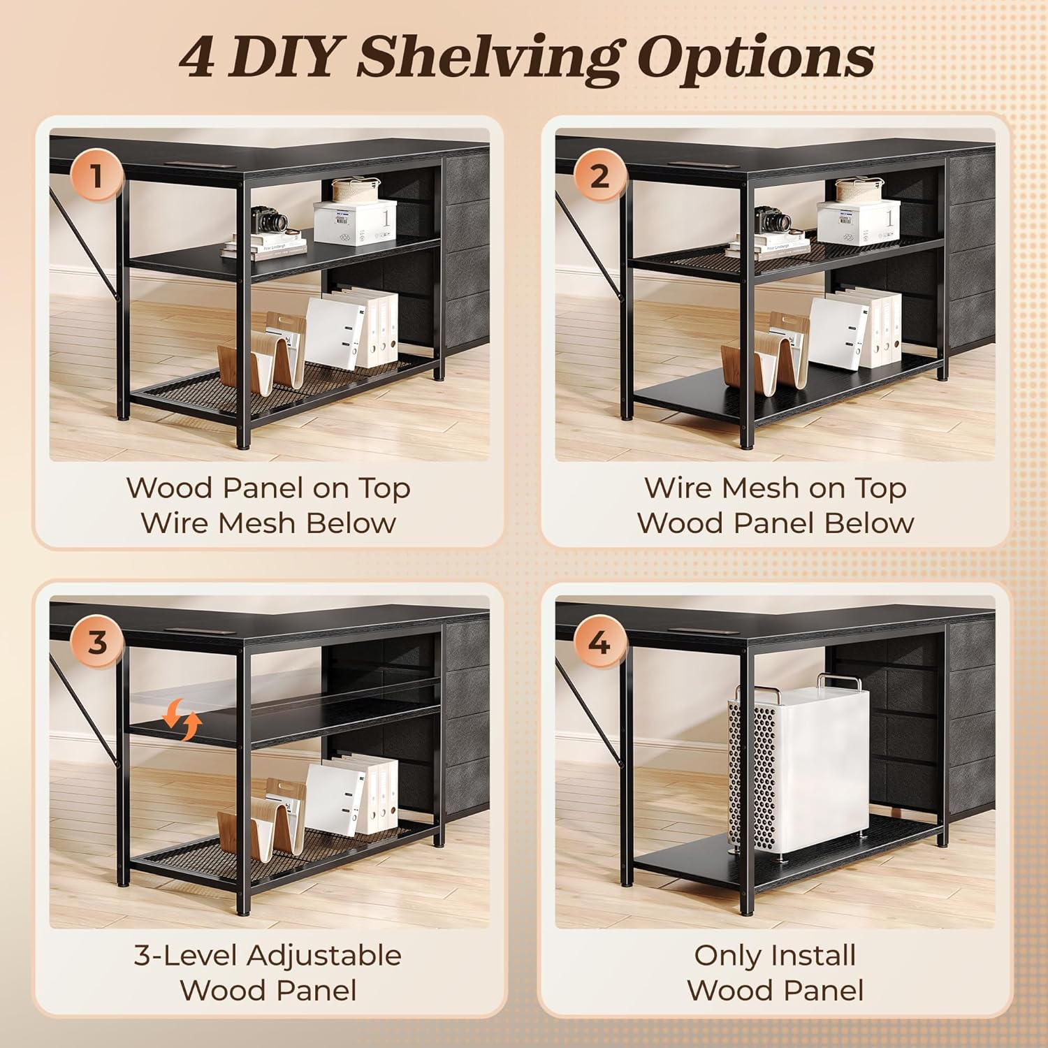 Thumbnail 5 de PRAISUN 53-Inch L-Shaped Desk with Power Outlets, 4 Drawers & Reversible Layout