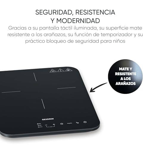 Detalle de SEVERIN KP 1032 – Placa de inducción vitrocerámica, 2000 W, pantalla táctil y temporizador
