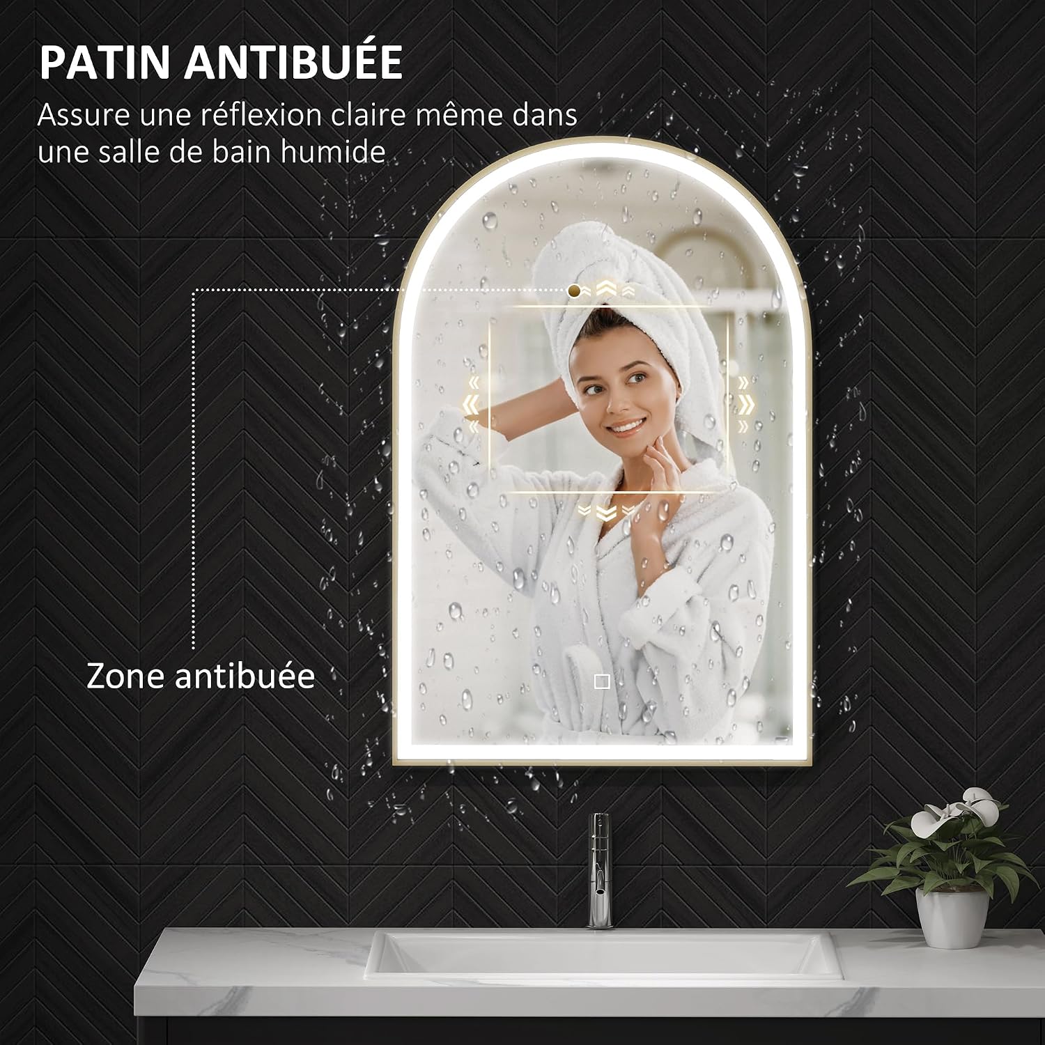Detalle 2 de HOMCOM Miroir Salle de Bain LED 90x60 cm doré