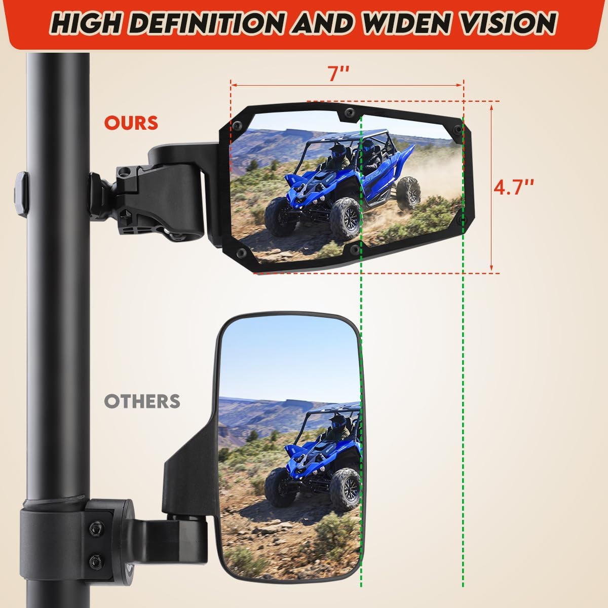 Detalle de SHEJISI UTV side mirrors 2-inch roll bars