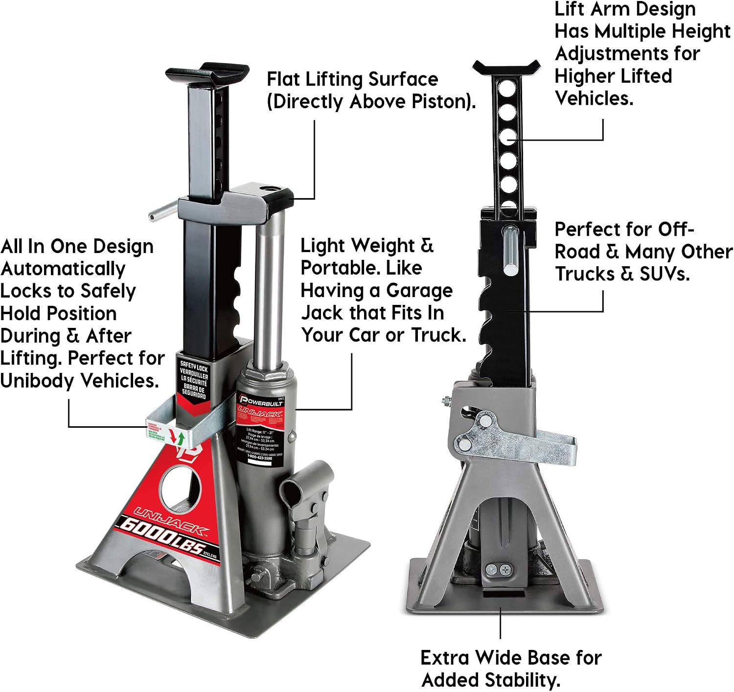Detalle de Powerbuilt 3 Ton Bottle Jack and Jack Stands (All-in-One) 620471, 6,000 lb capacity